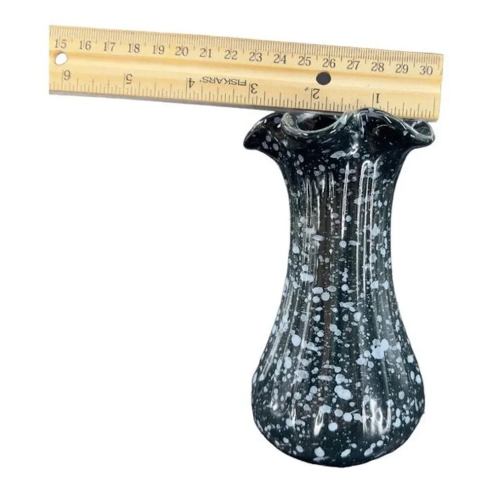 MCM Deena Savoy Vase Speckle Splatter Art Pottery Twist Top Black White Vintage‎